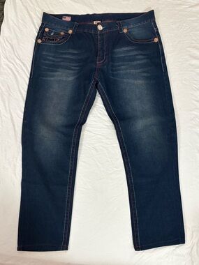 Vintage Y2K TRUE RELIGION Men’s 40 Straight Jeans Pants Thick USA Blue Denim